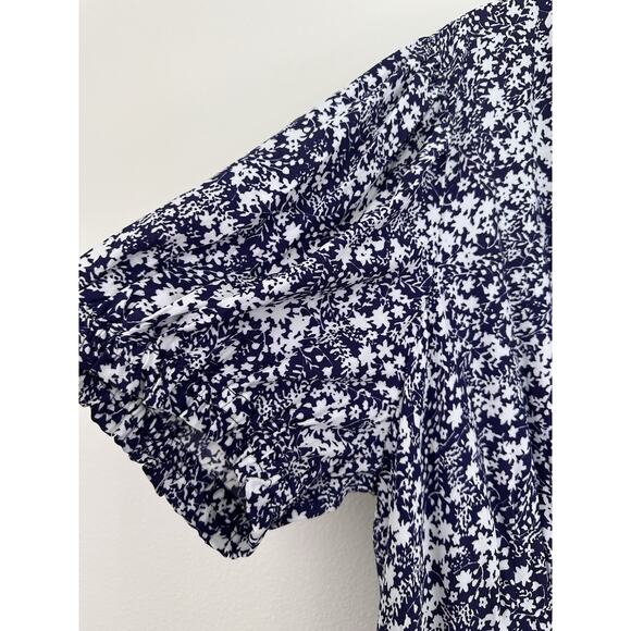 A New Day XXL Blue White Floral Midi Dress Puff Sleeve Crepe Boho Cottagecore Nw - Picture 9 of 11